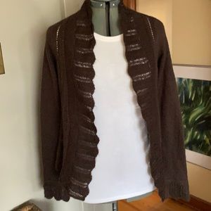 Knit Lace Detail Open front Cardigan